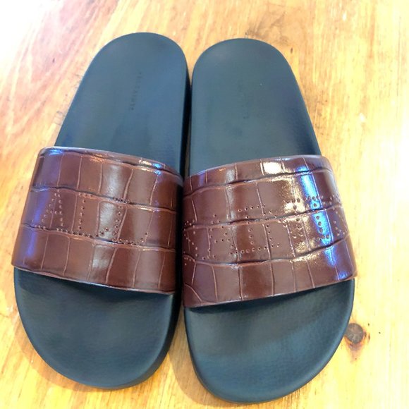 ALLSAINTS leather Women's Karli Slide Sandals size 8/M brown croco - Picture 1 of 4